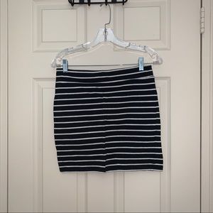FOREVER21 black and white striped fitted stretch mini skirt